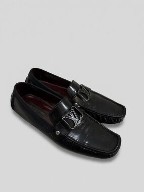Louis Vuitton Black Patent Leather LV Bit Loafers as is